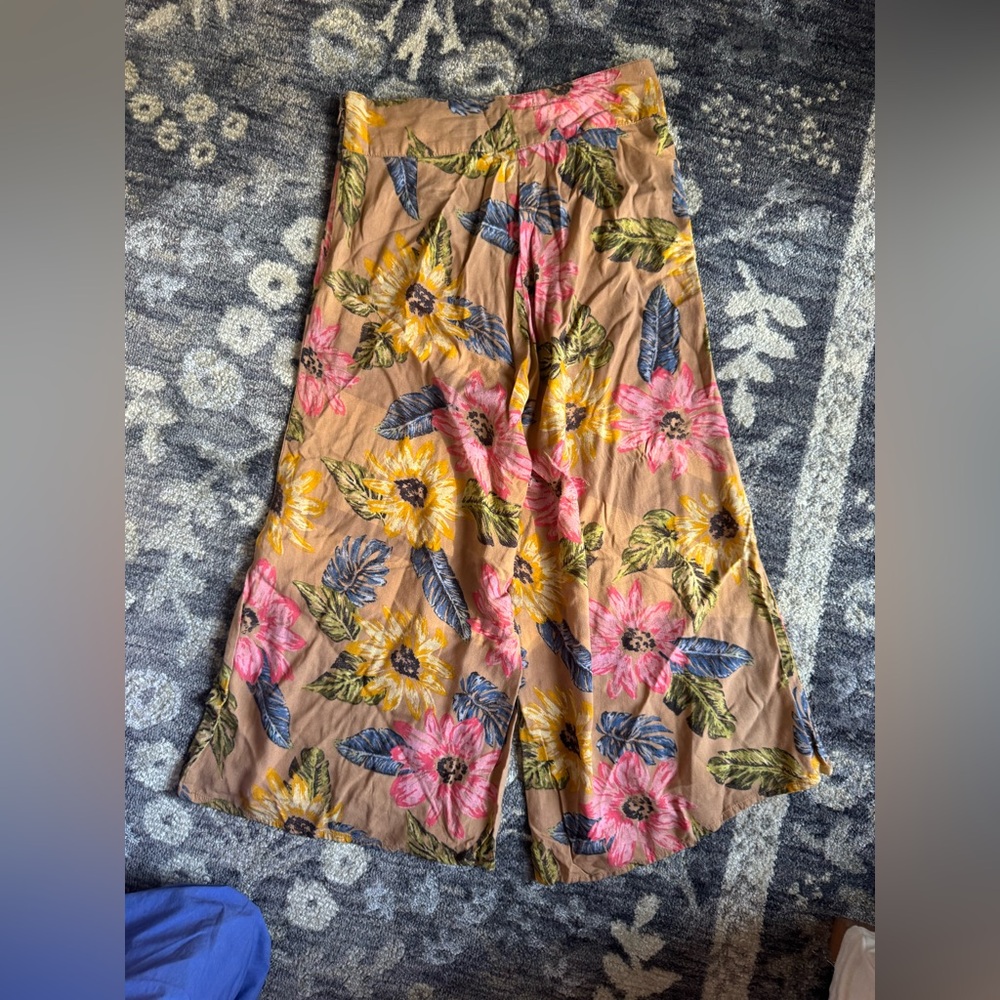 Billabong Floral Wide Leg Crop Pants - Pink, Yellow, and Brown